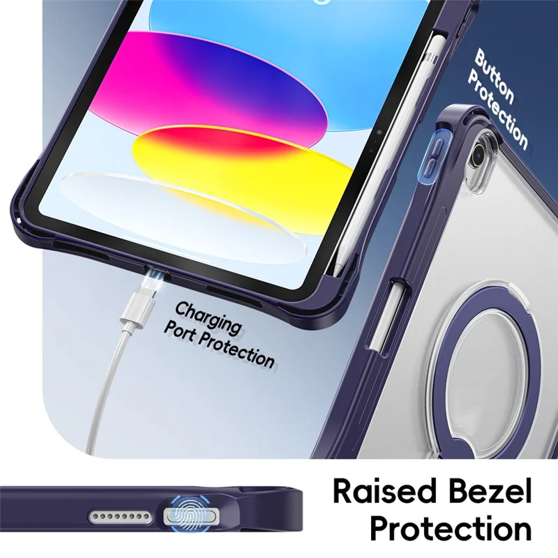 Étui pour iPad (2025) / iPad 10,9 (2022) avec support pivotant, coque de protection PC + TPU anti-choc pour tablette - Bleu marine
