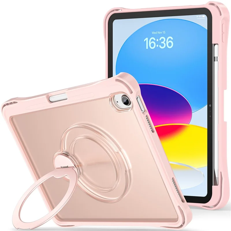 Funda para iPad (2025) / iPad 10.9 (2022) con Soporte Giratorio, Protectora Transparente PC + TPU con Anillo de Pie Giratorio 360° - Rosa
