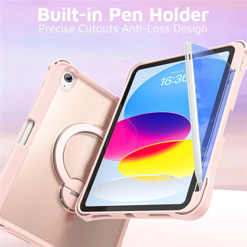 Funda para iPad (2025) / iPad 10.9 (2022) con Soporte Giratorio, Protectora Transparente PC + TPU con Anillo de Pie Giratorio 360° - Rosa