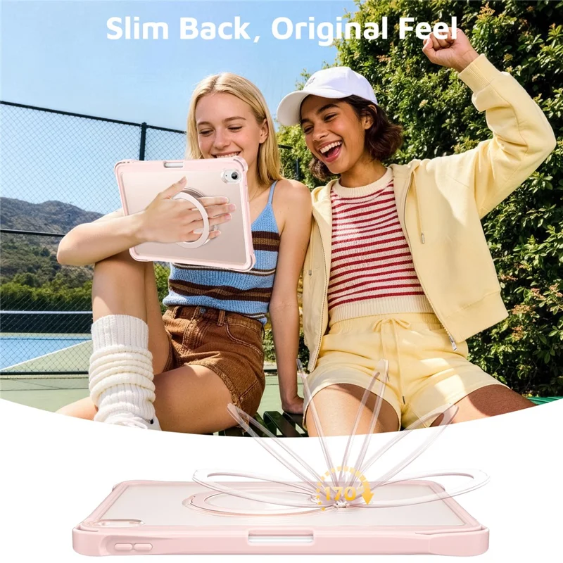 Funda para iPad (2025) / iPad 10.9 (2022) con Soporte Giratorio, Protectora Transparente PC + TPU con Anillo de Pie Giratorio 360° - Rosa