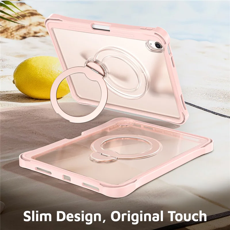 Funda para iPad (2025) / iPad 10.9 (2022) con Soporte Giratorio, Protectora Transparente PC + TPU con Anillo de Pie Giratorio 360° - Rosa