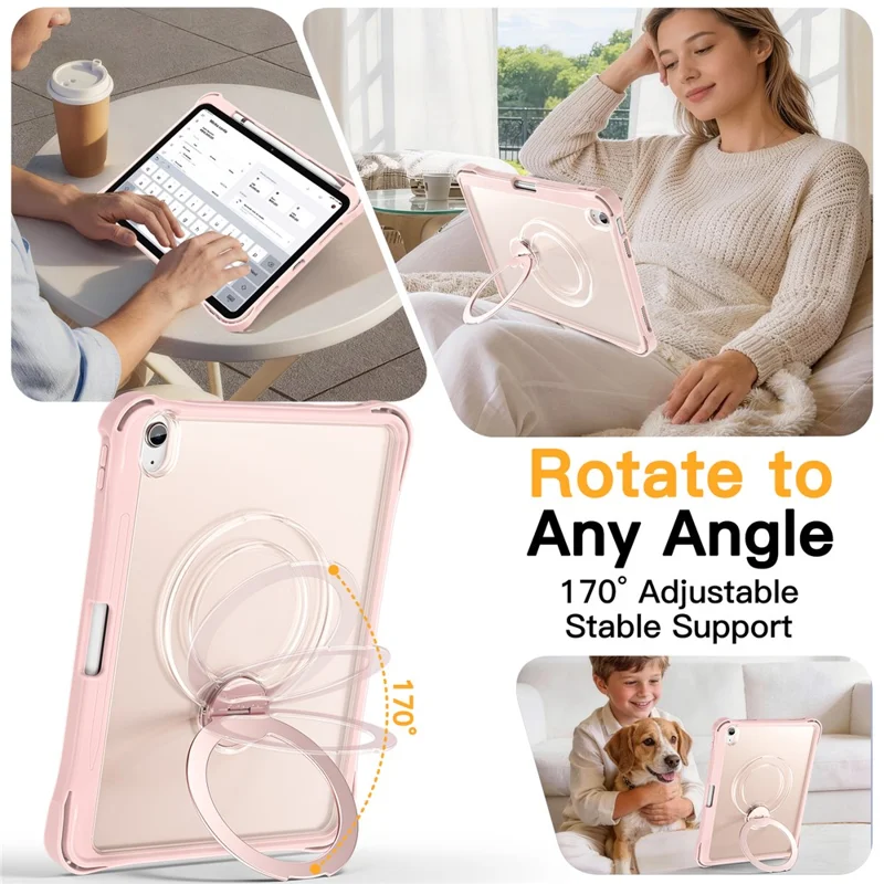 Funda para iPad (2025) / iPad 10.9 (2022) con Soporte Giratorio, Protectora Transparente PC + TPU con Anillo de Pie Giratorio 360° - Rosa