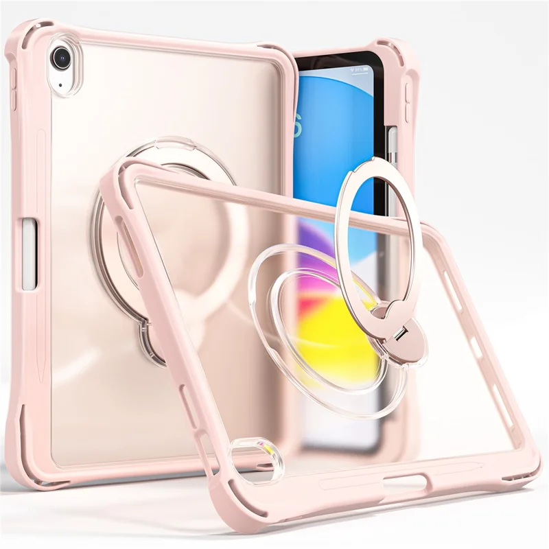 Funda para iPad (2025) / iPad 10.9 (2022) con Soporte Giratorio, Protectora Transparente PC + TPU con Anillo de Pie Giratorio 360° - Rosa