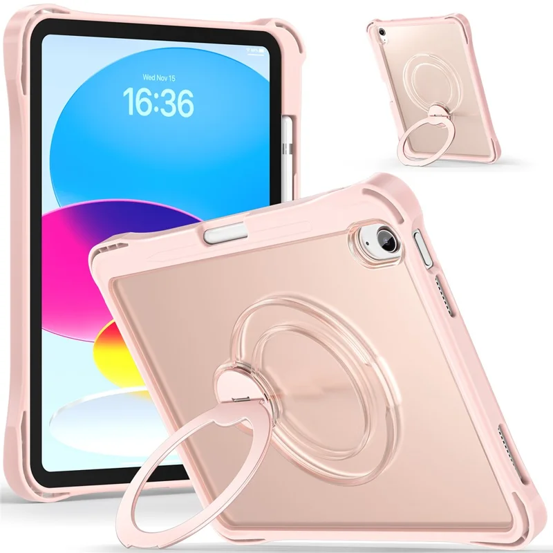 Funda para iPad (2025) / iPad 10.9 (2022) con Soporte Giratorio, Protectora Transparente PC + TPU con Anillo de Pie Giratorio 360° - Rosa