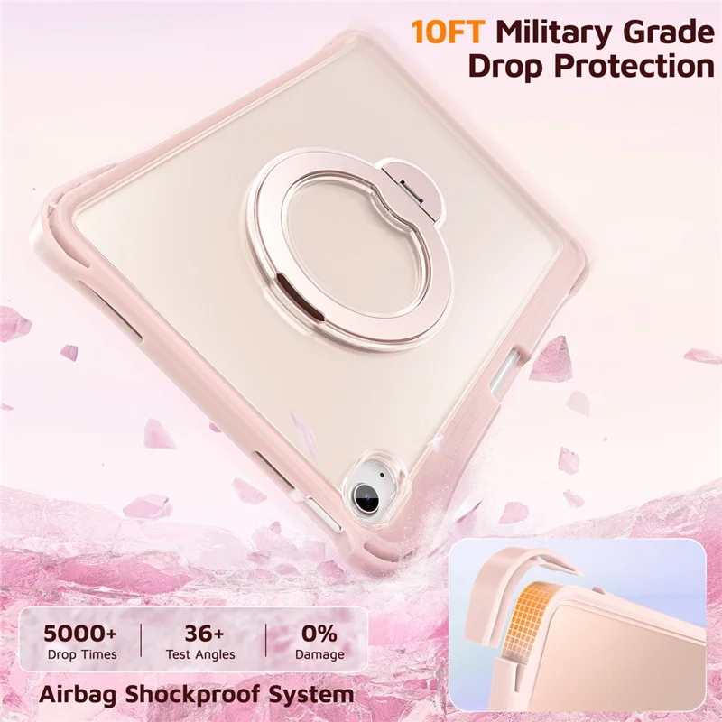 Funda para iPad (2025) / iPad 10.9 (2022) con Soporte Giratorio, Protectora Transparente PC + TPU con Anillo de Pie Giratorio 360° - Rosa