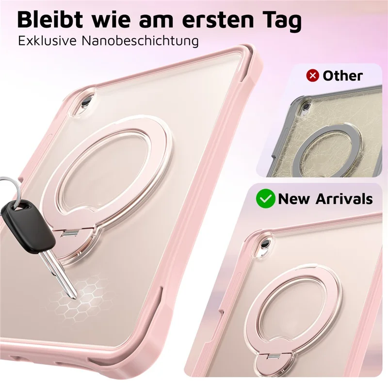 Funda para iPad (2025) / iPad 10.9 (2022) con Soporte Giratorio, Protectora Transparente PC + TPU con Anillo de Pie Giratorio 360° - Rosa