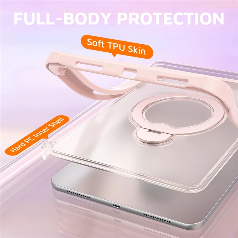 Funda para iPad (2025) / iPad 10.9 (2022) con Soporte Giratorio, Protectora Transparente PC + TPU con Anillo de Pie Giratorio 360° - Rosa