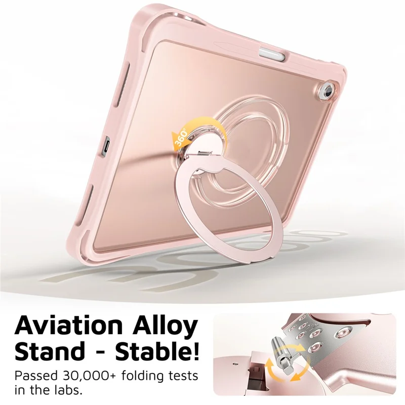 Funda para iPad (2025) / iPad 10.9 (2022) con Soporte Giratorio, Protectora Transparente PC + TPU con Anillo de Pie Giratorio 360° - Rosa