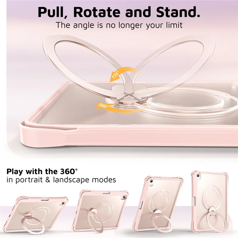 Funda para iPad (2025) / iPad 10.9 (2022) con Soporte Giratorio, Protectora Transparente PC + TPU con Anillo de Pie Giratorio 360° - Rosa