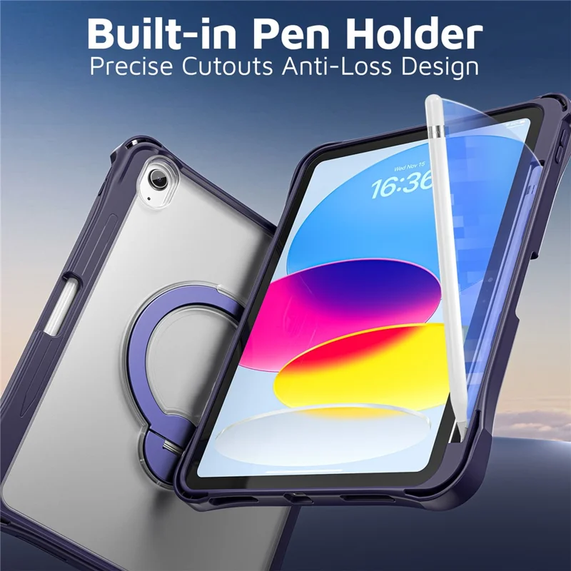 Coque pour iPad (2025) / iPad 10,9 (2022) avec support pivotant PC + TPU étui antichoc avec dragonne - Bleu marine