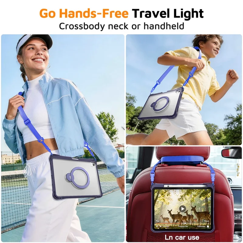 Coque pour iPad (2025) / iPad 10,9 (2022) avec support pivotant PC + TPU étui antichoc avec dragonne - Bleu marine