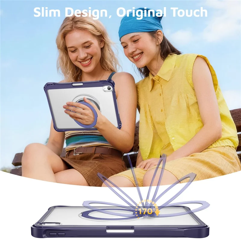 Coque pour iPad (2025) / iPad 10,9 (2022) avec support pivotant PC + TPU étui antichoc avec dragonne - Bleu marine