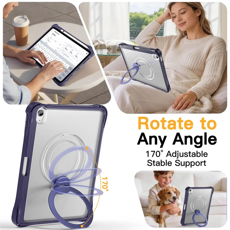 Coque pour iPad (2025) / iPad 10,9 (2022) avec support pivotant PC + TPU étui antichoc avec dragonne - Bleu marine