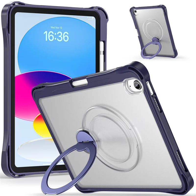 Coque pour iPad (2025) / iPad 10,9 (2022) avec support pivotant PC + TPU étui antichoc avec dragonne - Bleu marine