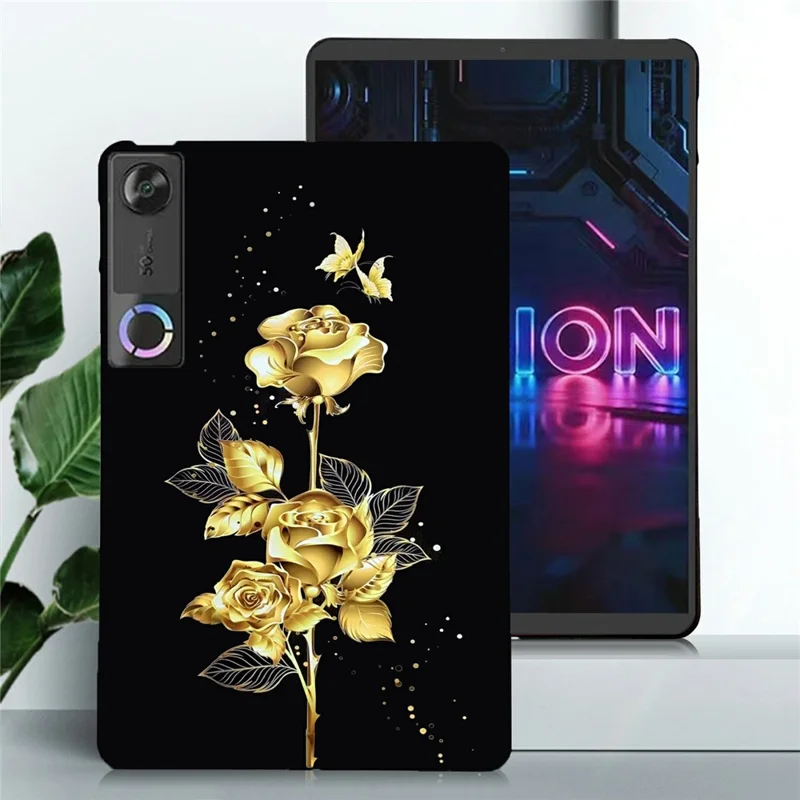 For Lenovo Legion Y700 (Gen 5) TPU Case Pattern Printing Slim Tablet Protective Cover - Golden Butterfly Rose