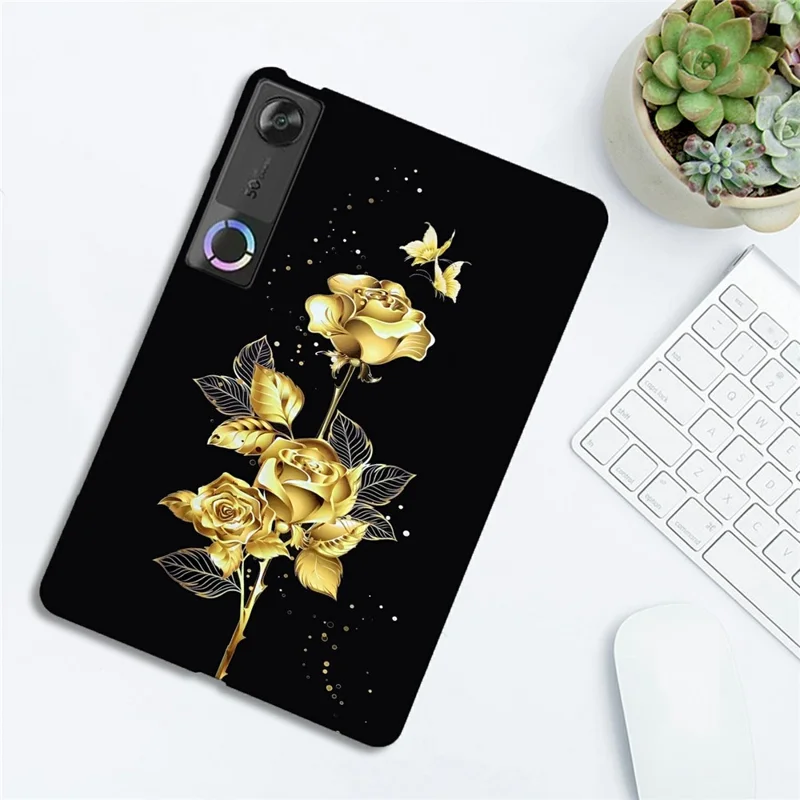 For Lenovo Legion Y700 (Gen 5) TPU Case Pattern Printing Slim Tablet Protective Cover - Golden Butterfly Rose