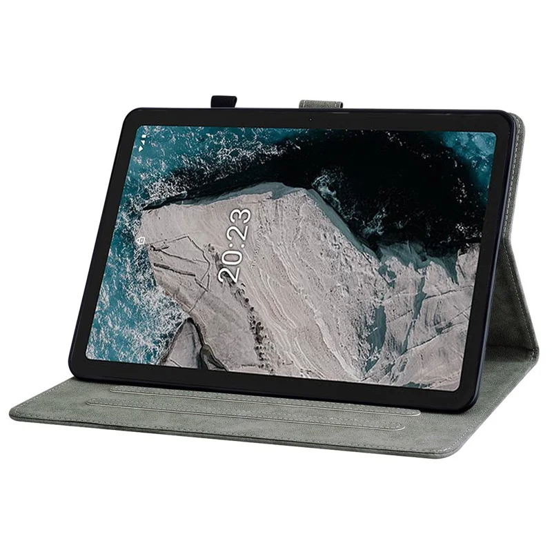 Skridsikker taske til Nokia T20 med sjov tiggermønster, indstiftet tabletbeklædning med kortlomme, stander i TPU+PU læder - Lilla