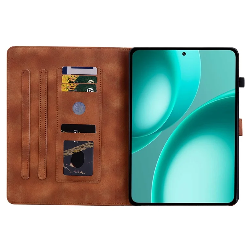 For Oppo Pad Mini Case Lily Flower Imprint Card Slots Leather Tablet Cover - Brown