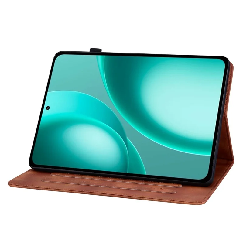 For Oppo Pad Mini Case Lily Flower Imprint Card Slots Leather Tablet Cover - Brown