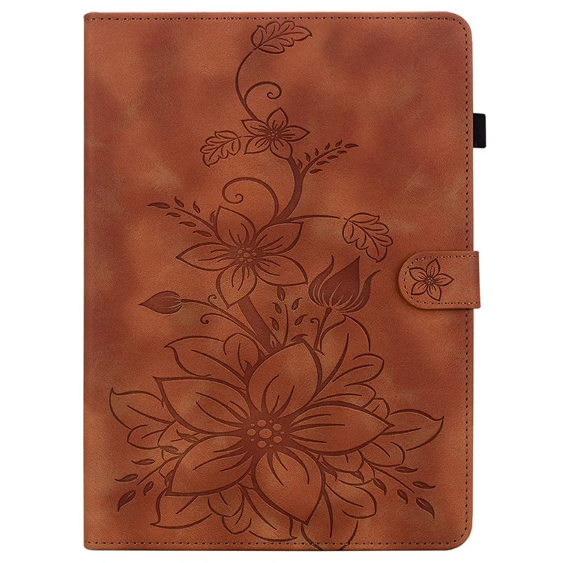 For Oppo Pad Mini Case Lily Flower Imprint Card Slots Leather Tablet Cover - Brown