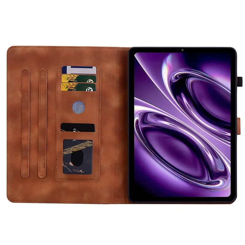 For Xiaomi Redmi K Pad 2 Case Lily Flower Imprint Card Slots Leather Tablet Cover - Brown