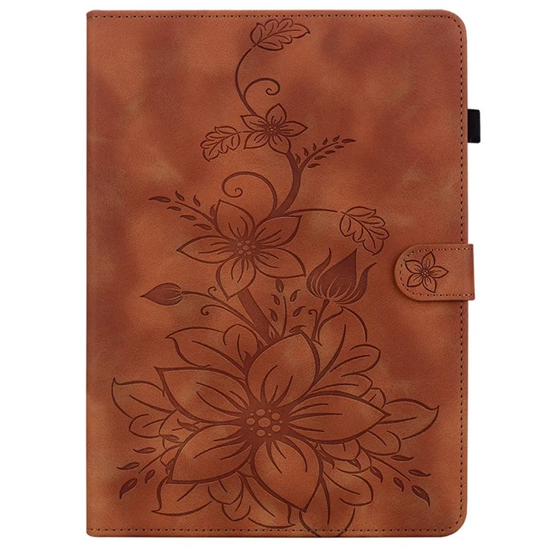For Xiaomi Redmi K Pad 2 Case Lily Flower Imprint Card Slots Leather Tablet Cover - Brown