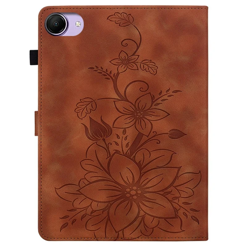 For Xiaomi Redmi K Pad 2 Case Lily Flower Imprint Card Slots Leather Tablet Cover - Brown