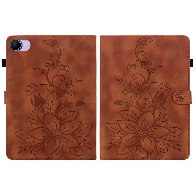 For Xiaomi Redmi K Pad 2 Case Lily Flower Imprint Card Slots Leather Tablet Cover - Brown