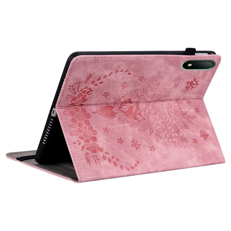 For Oppo Pad Mini Case Card Holder Anti-Scratch Leather Cover Rose Flower Imprint - Pink
