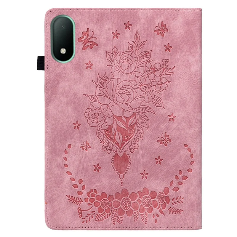 For Oppo Pad Mini Case Card Holder Anti-Scratch Leather Cover Rose Flower Imprint - Pink