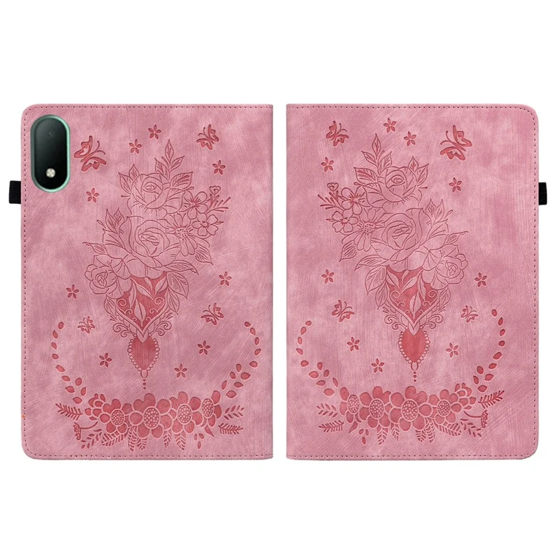 For Oppo Pad Mini Case Card Holder Anti-Scratch Leather Cover Rose Flower Imprint - Pink