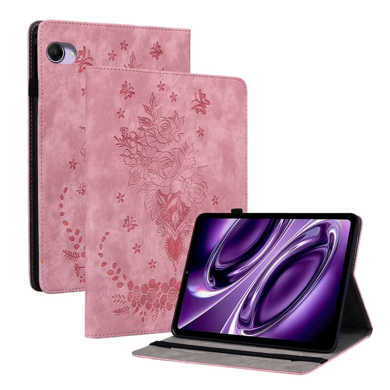 For Xiaomi Redmi K Pad 2 Case Card Holder Anti-Scratch Leather Cover Rose Flower Imprint - Pink