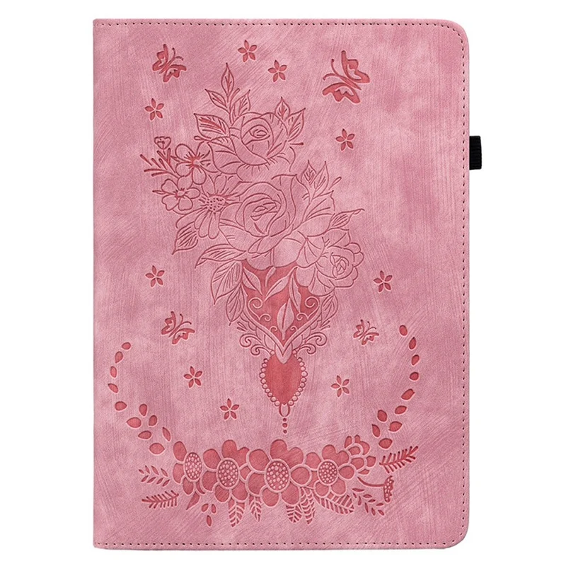 For Xiaomi Redmi K Pad 2 Case Card Holder Anti-Scratch Leather Cover Rose Flower Imprint - Pink