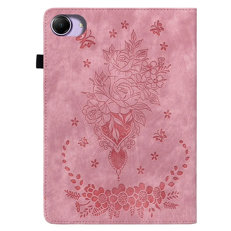 For Xiaomi Redmi K Pad 2 Case Card Holder Anti-Scratch Leather Cover Rose Flower Imprint - Pink