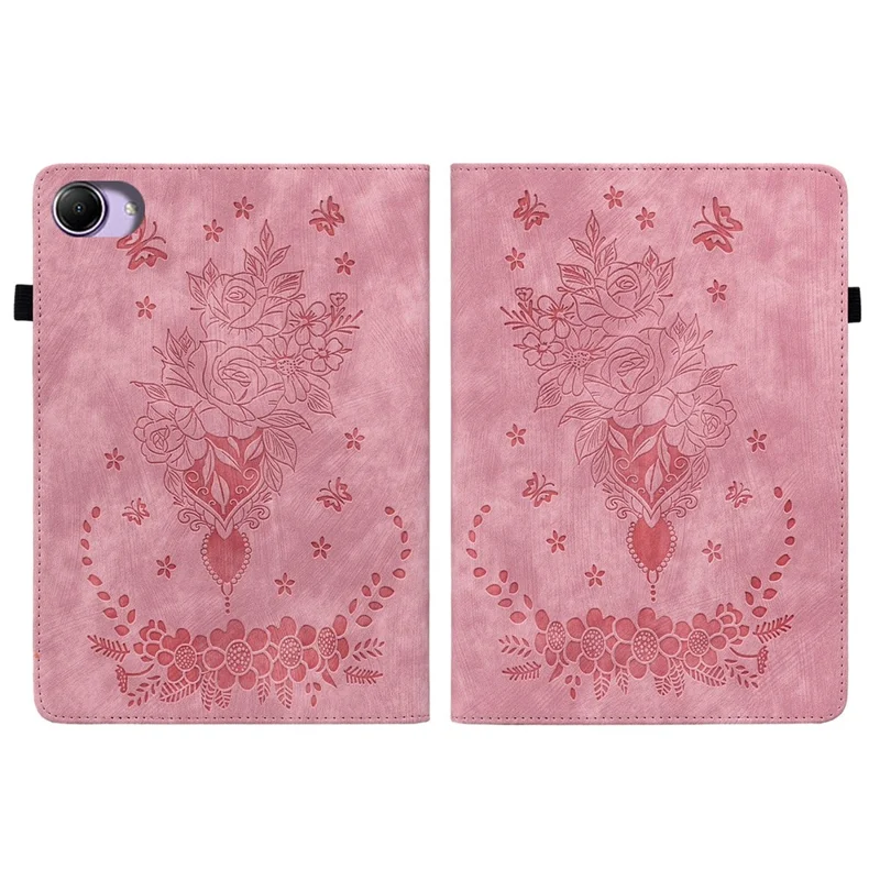 For Xiaomi Redmi K Pad 2 Case Card Holder Anti-Scratch Leather Cover Rose Flower Imprint - Pink