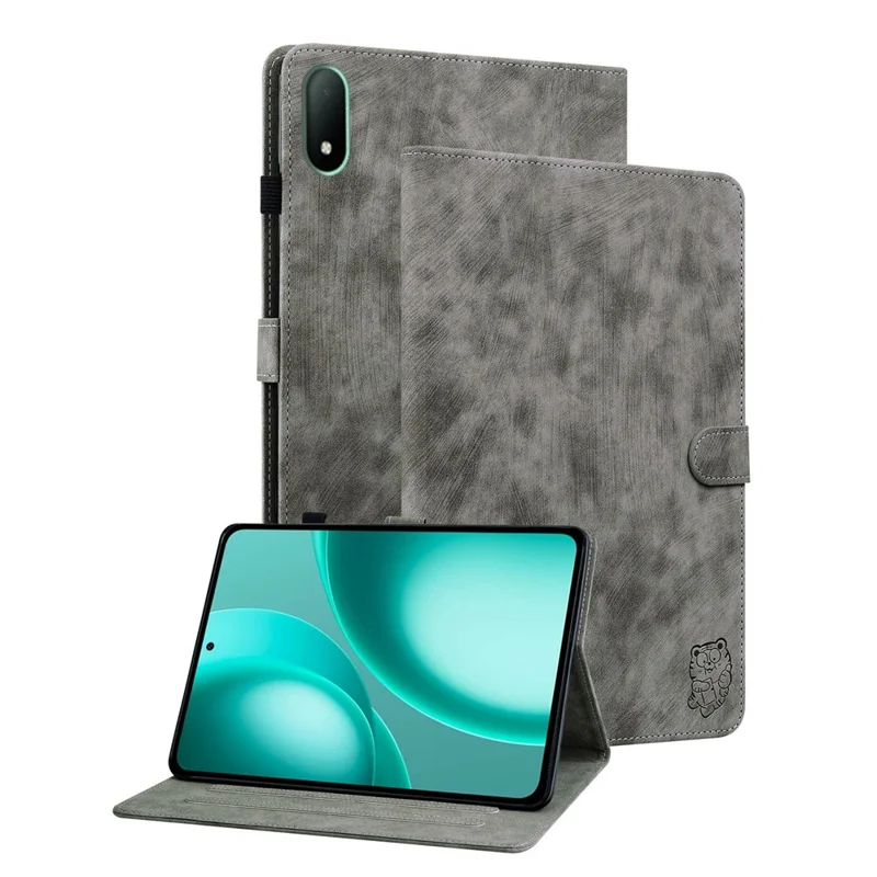 For Oppo Pad Mini Case Tiger Imprint Anti-Scratch PU Leather Tablet Cover - Grey