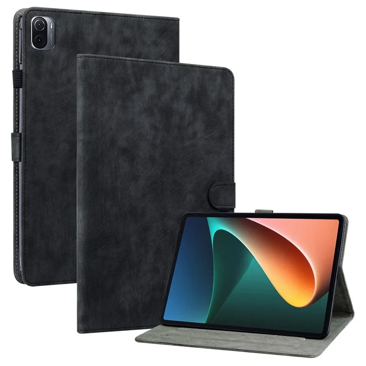 Para Xiaomi Pad 5 / 5 Pro Capa de Couro TPU+PU com Padrão de Tigre Impresso Anti-Queda com Suporte/Compartimento para Cartão Capa Protetora de Tablet com Suporte para Despertar/Dormir Automático - Preto
