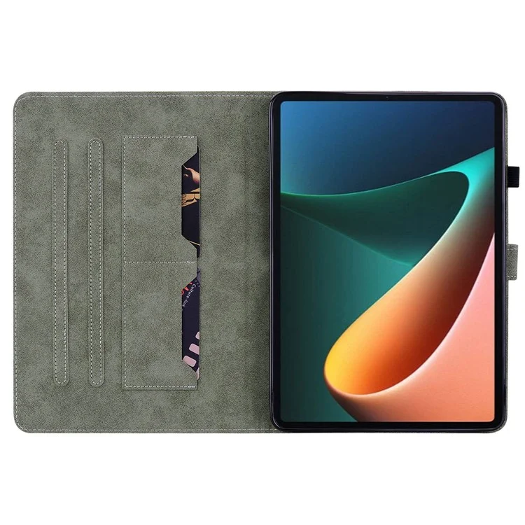 Para Xiaomi Pad 5 / 5 Pro Capa de Couro TPU+PU com Padrão de Tigre Impresso Anti-Queda com Suporte/Compartimento para Cartão Capa Protetora de Tablet com Suporte para Despertar/Dormir Automático - Preto