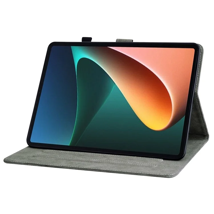 Para Xiaomi Pad 5 / 5 Pro Capa de Couro TPU+PU com Padrão de Tigre Impresso Anti-Queda com Suporte/Compartimento para Cartão Capa Protetora de Tablet com Suporte para Despertar/Dormir Automático - Preto