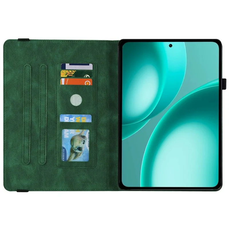 Tablet-Hülle für Oppo Pad Mini mit Schmetterlings- und Blumenprägung, aus PU-Leder mit Kartenfächern – Grün