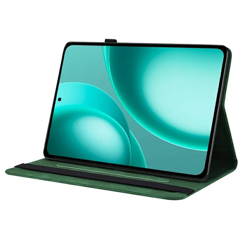 Tablet-Hülle für Oppo Pad Mini mit Schmetterlings- und Blumenprägung, aus PU-Leder mit Kartenfächern – Grün