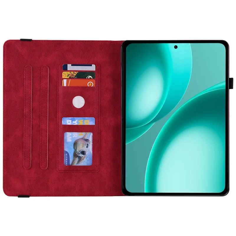 Funda para Oppo Pad Mini con diseño de mariposa y flores, carcasa de cuero PU con ranuras para tarjetas - Rojo