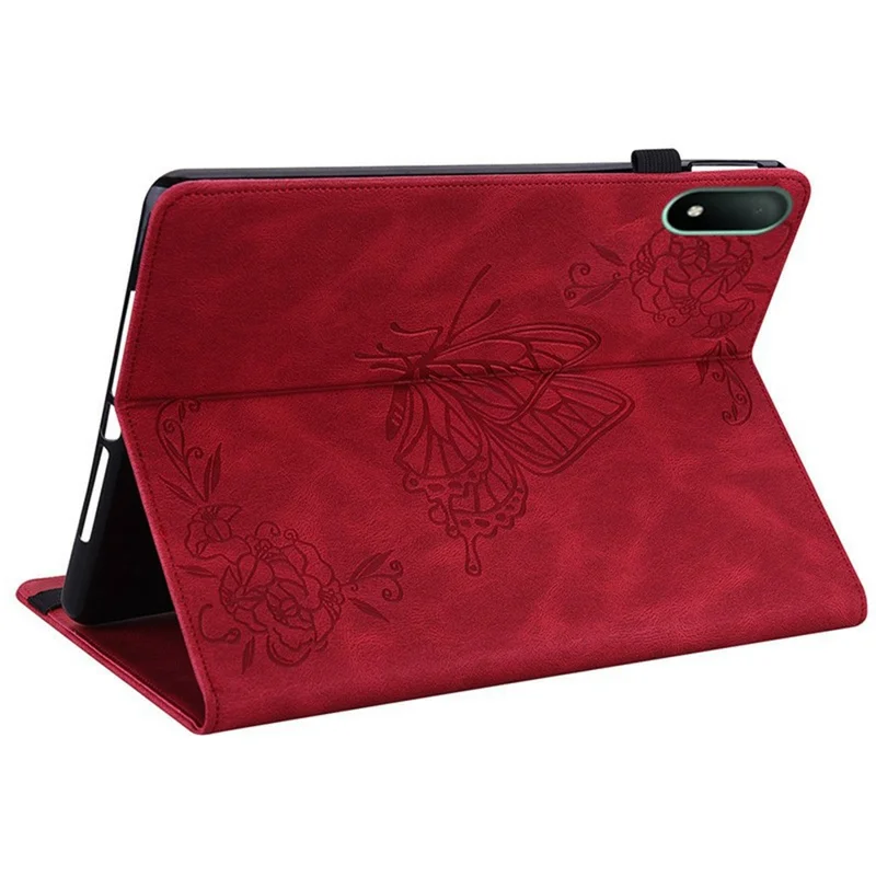 Funda para Oppo Pad Mini con diseño de mariposa y flores, carcasa de cuero PU con ranuras para tarjetas - Rojo