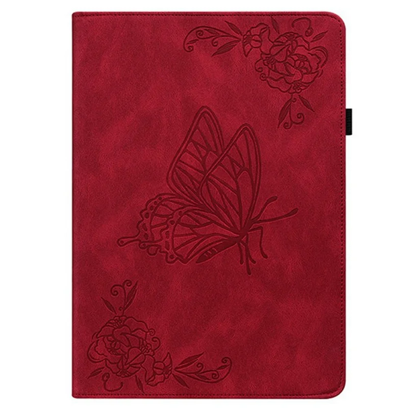 Funda para Oppo Pad Mini con diseño de mariposa y flores, carcasa de cuero PU con ranuras para tarjetas - Rojo