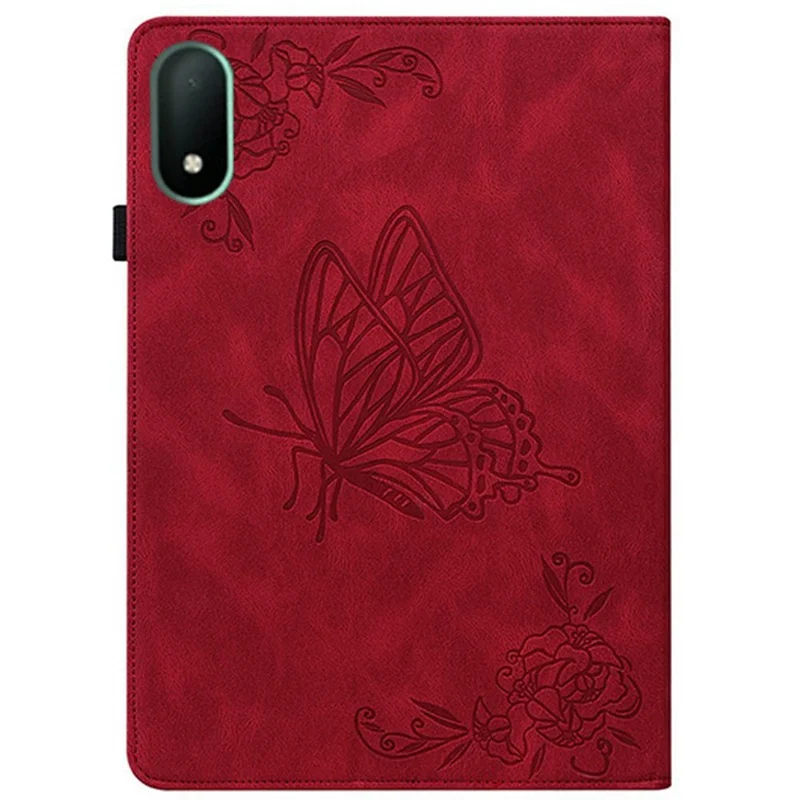Funda para Oppo Pad Mini con diseño de mariposa y flores, carcasa de cuero PU con ranuras para tarjetas - Rojo