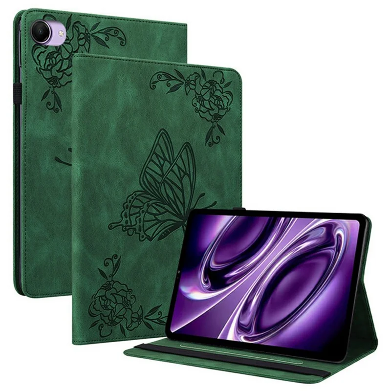 For Xiaomi Redmi K Pad 2 Case Butterfly Flower Imprint PU Leather Tablet Cover with Card Slots - Green