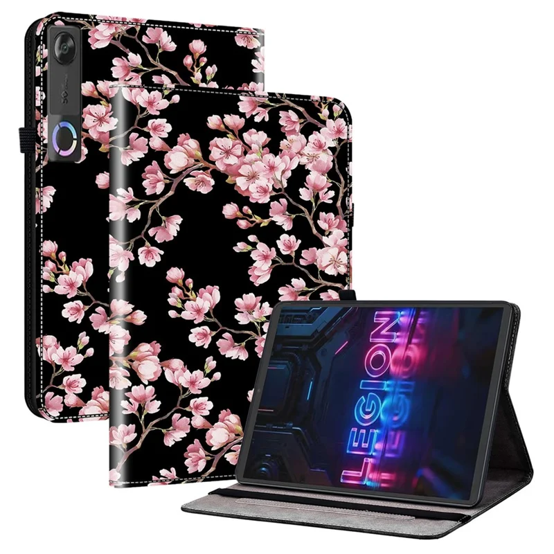 For Lenovo Legion Y700 (Gen 5) Leather Case Pattern Printed Stand Tablet Cover with Card Slots - Plum Blossom