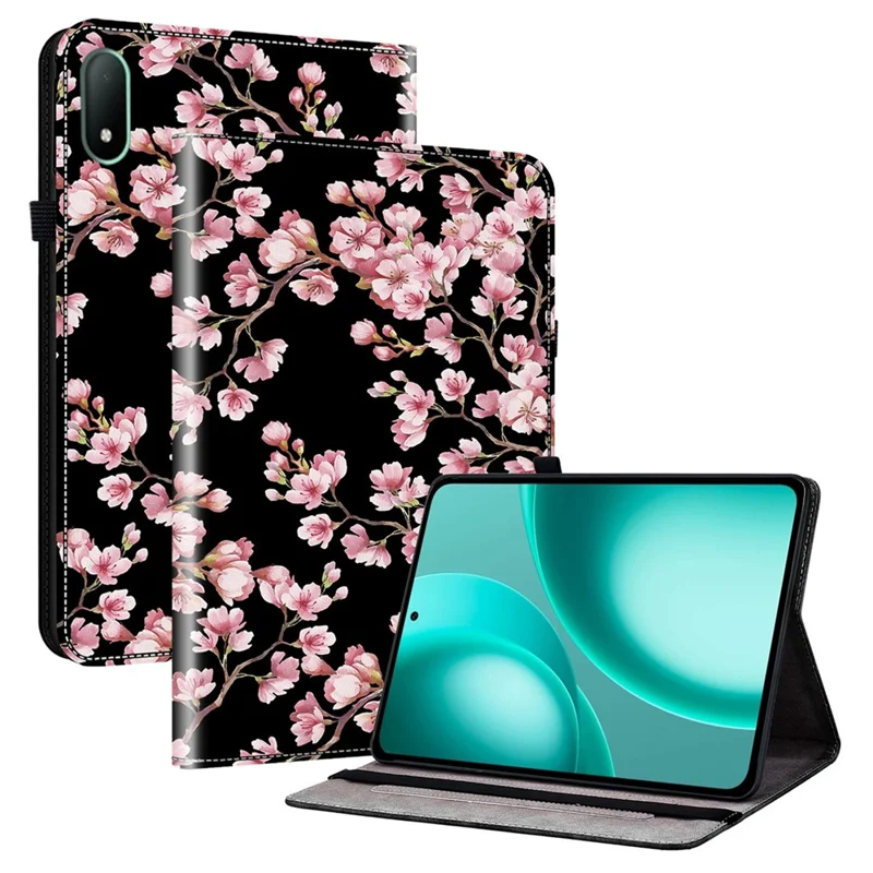 For Oppo Pad Mini Leather Case Pattern Printed Stand Tablet Cover with Card Slots - Plum Blossom