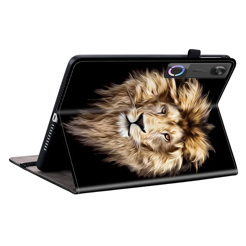 For Lenovo Legion Y700 (Gen 5) Leather Case Pattern Printed Stand Tablet Cover with Card Slots - Lion Head