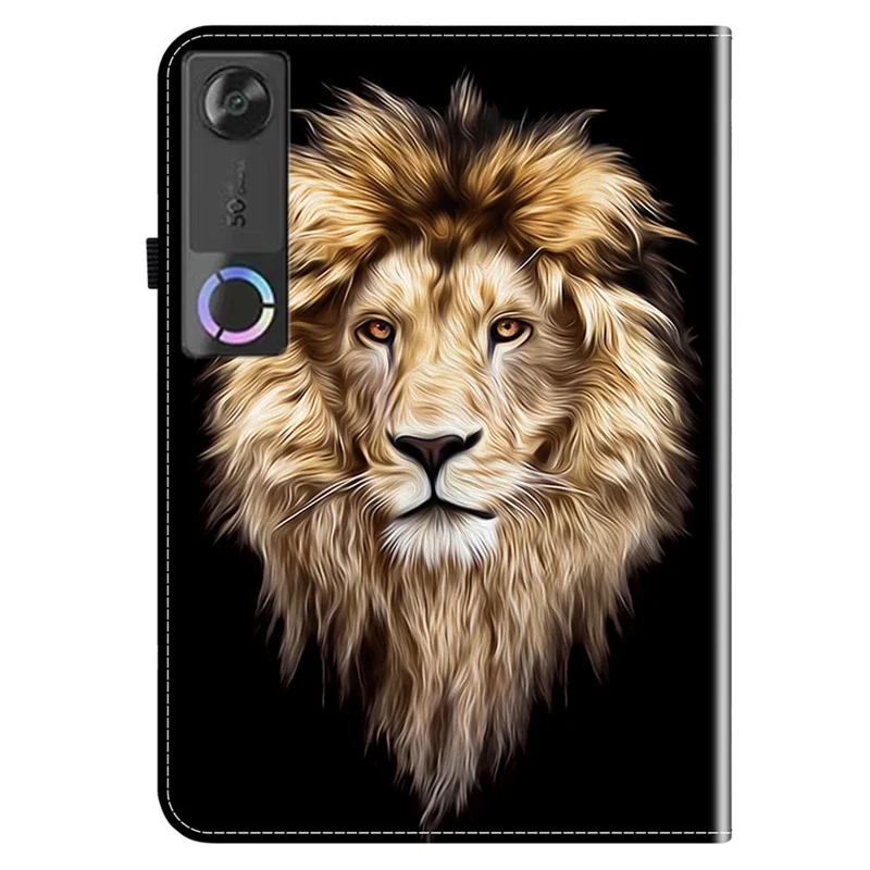 For Lenovo Legion Y700 (Gen 5) Leather Case Pattern Printed Stand Tablet Cover with Card Slots - Lion Head